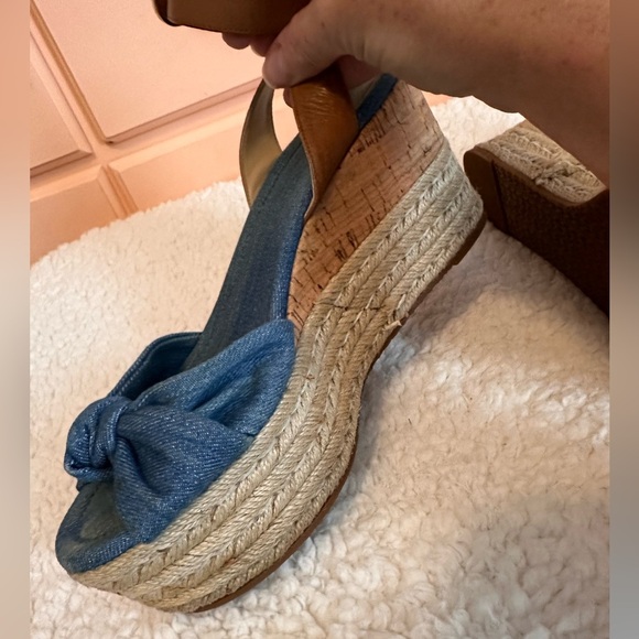 Michael Kors Denim Leather Wedge Sandals 7.5W - Picture 3 of 6